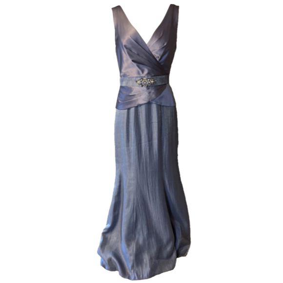 Adrianna Papell Formal Dress 6 Blue Gray Silk Maxi Formal Wedding Party Cruise - Picture 1 of 14